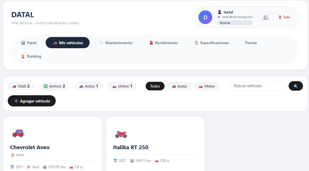 Registrar vehículo en DATAL